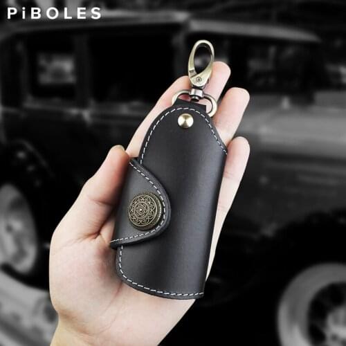 EDC Key Holder Box Genuine Leather Car Smart Key Pocket Door Housekeeper Key Display Bag Portable Storage Keychain Case Cover