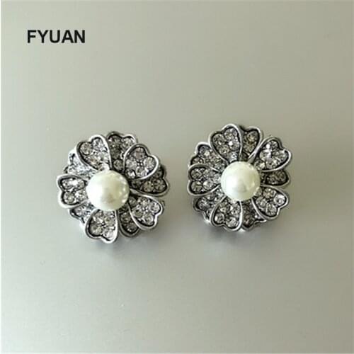 FYUAN New design vintage gold Flowers pearl drop earrings Rhinestones earrings for women