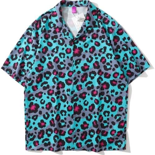 Kpop Clothes Leopard Printed Hawaiian Shirt Men Hip Hop Short Sleeve Stylish Summer Floral Beach Women Shirts Camisas De Hombre