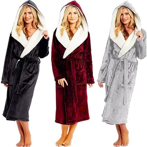 JAYCOSIN Womens Sleepwear Flannel Bath Robe Sleepwear Autumn Winter Solid Plush Bathrobe Thick Warm Female Robe Lengthen Shawl