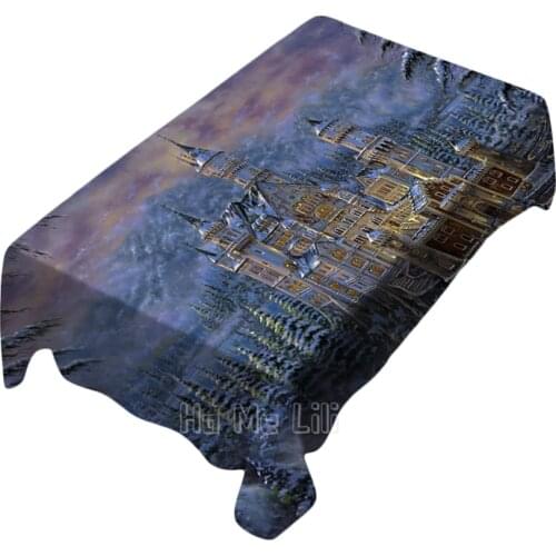 Painting Neuschwanstein Castle Winter Rectangular Polyester Tablecloth Interioroutdoor Art Decoration
