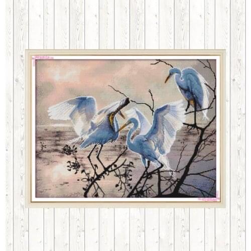 Three Egrets Chinese Cross Stitch Kits DIY Handmade Needlework DMC Thread Embroidery14ct 11ct Printed Canvas Patterns Crafts
