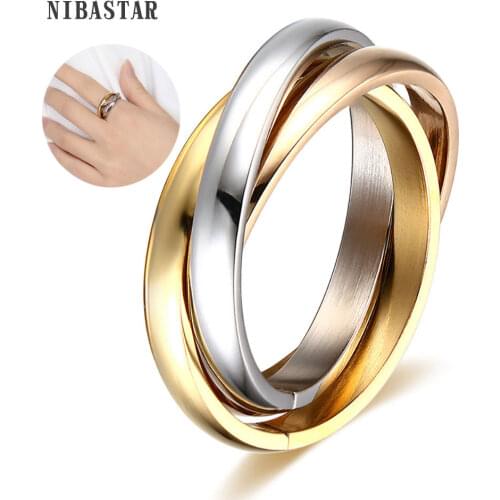 Classic 3 Rounds Ring Sets Women Stainless Steel Wedding Engagement Female Finger Jewelry