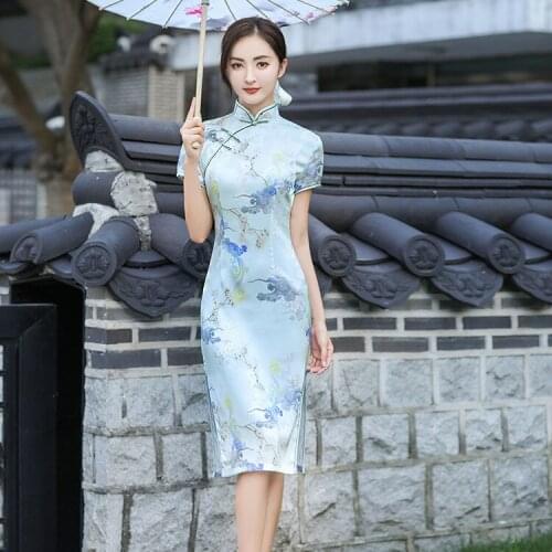 Classic Retro Button Chinese Dress Elegant Mandarin Collar Slim Qipao Women Summer Traditional Cheongsams Hostess Banquet Gown