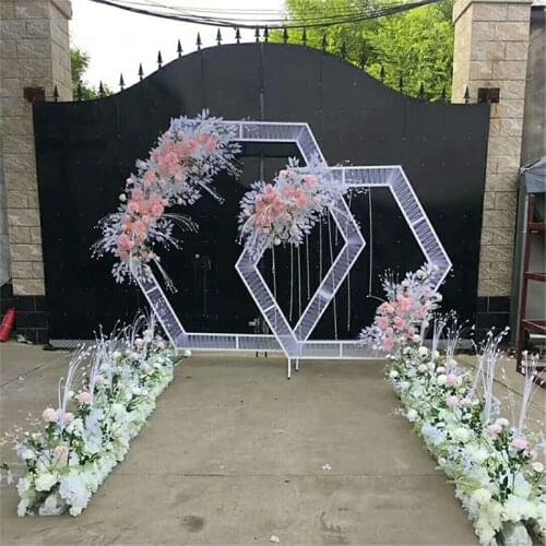 Wrought iron Hexagonal arch wedding background birthday party decoration rhombic iron arch frame stage decoration wedding props