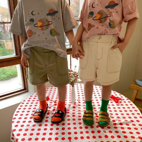 Summer boys and girls fashion casual cotton shorts 2021 unisex kids solid color all-match shorts