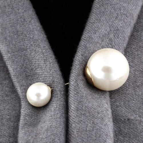 Copper Gold Pins Double head Imitation Pearl Big Brooch Wedding Women Fashion Jewelry Winter Cloth Scarf Brooch Pins Accessories