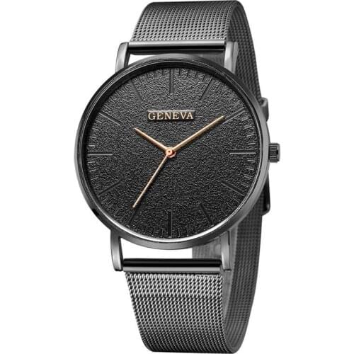 Fashion Casual Watch Men Womens Metal Hour Reloj Mujer Quartz Wristwatch Simple Montre Femme Mesh Black Stainless Steel Bracelet