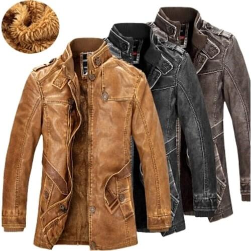 Mens PU Jacket Motorcycle Coats Thick Fleece Warm Outerwear Slim Fit Male Leather Coat Brand Clothing Mens Warm Leather Coat