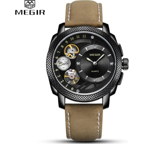 MEGIR Fashion Creative Men Watch Top Brand Luxury Business Quartz Wristwatches Leather Strap Sport Military Watches Men Clock