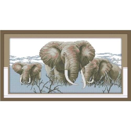 Holy elephants cross stitch kit 14ct 11ct pre stamped canvas cross stitching animal lover embroidery DIY handmade needlework