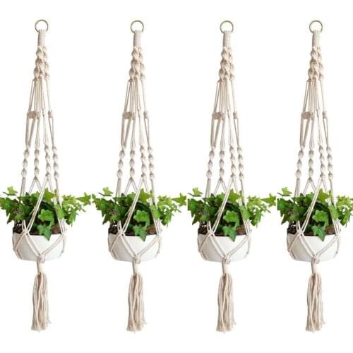 Set of 4 Macrame Plant Hangers Hanging Plant Holders 39 Inch Hanging Planters