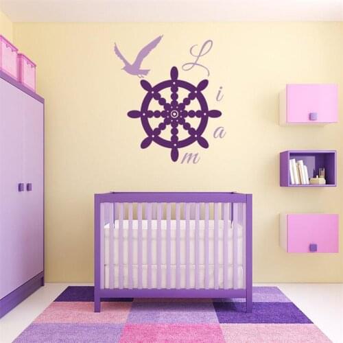 Wall Decals Sea Nautical Theme Marine Vinyl Sticker Wheel Captain Seagull Custom Name Monogram Baby Girl Nursery Murals HY1581