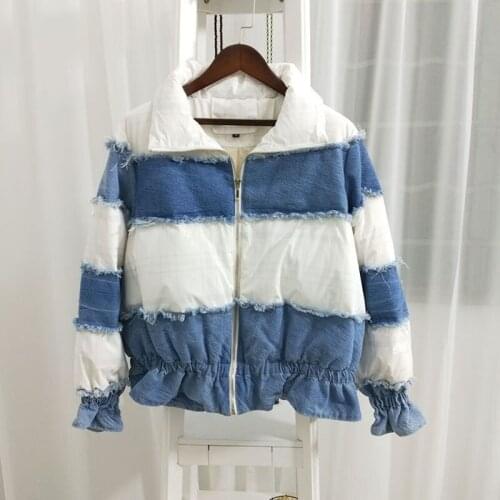 Women new 2021 coat winter down jacket patchwork denim coats Stripe shape outerwear coat female spring and autumn warm clothing