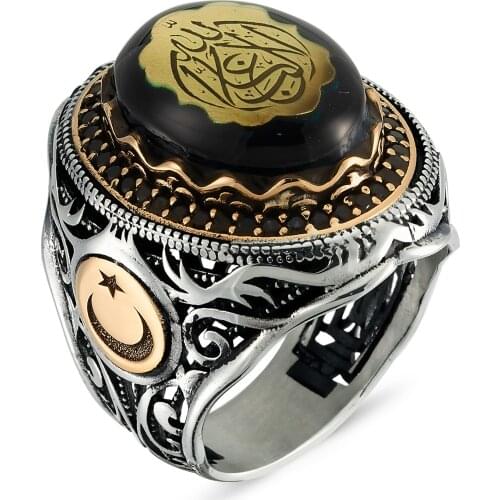 New Trendy Arabic Men Ring Fashion Jewelry Accessories Muslim Islam 925 Silver Moon Star Turkish Ottoman Tugra Boho Muslim