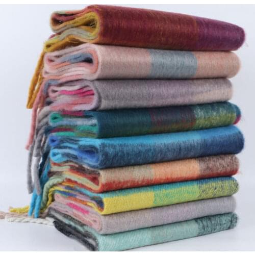 New Knitted Winter Scarf Fashion Plaid Lady Foulard Femme Thicken Brand Shawls Wraps Long Soft Pink Black Scarves for Women