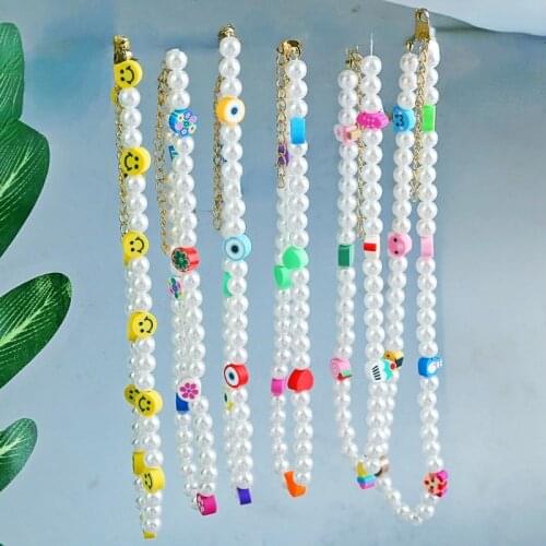 Cute Acrylic Smiley Evil Eyes Beads Necklace New Trendy Collar Pearl Necklace Jewely Accessories Accessories For Women Gifts