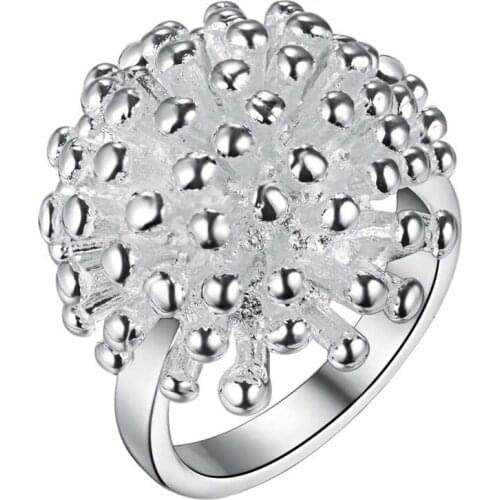 Silver Plated Fireworks Coral Ring Ladies Fashion Wedding Engagement Ring Party Ball Jewelry Accessories Anniversary Gift