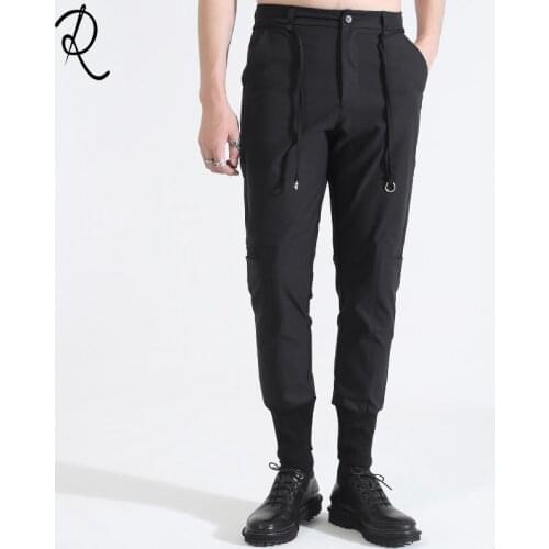 Spring casual pants, dark British personality belt harem pants waist rope, slim chaps men boots pants