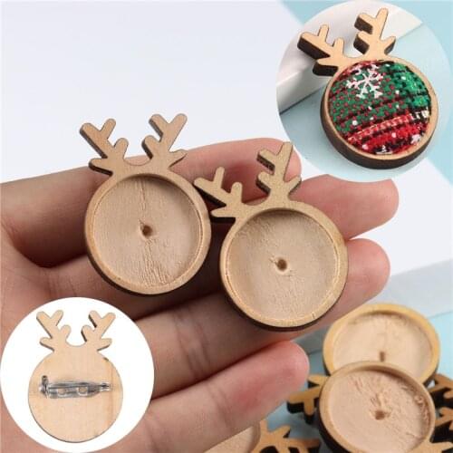 Louleur Plain Wood Cabochon Brooch Base Settings DIY Deer Shaped Paperclip Christmas Brooches Bezel Tray Jewelry Making Supplies
