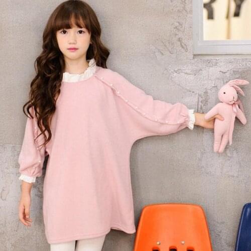 2018 Spring Fall Kids Girls Shirts Toddler Teen Child Cotton Casual Pearls Shirt Dress Blouse 4 6 8 10 12 Years Girl Tops JW3282