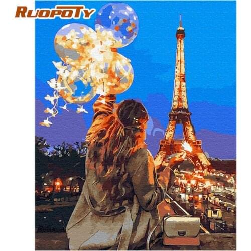 RUOPOTY Girl In Paris City Night Scenery Painting By Numbers Kits For Adults Children Handmade Unique Diy Gift Framed On Canvas