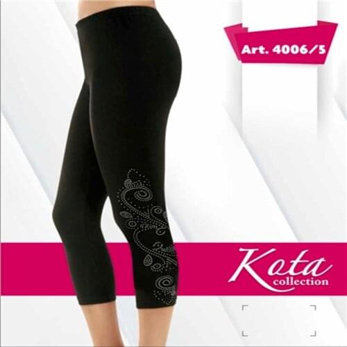 COMBED ELASTAN BRIGHT BEADS EMBROIDERED CAPRI TIGHTS 93% Cotton 7% Elastane