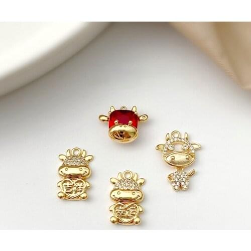 Package Golden Ox Year Jewelry Material Lucky Auspicious Red Calf Pendant DIY Necklace Bracelet Material