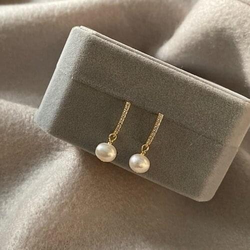Vintage Baroque Pearl Pendant Drop Earrings For Women Girls Fashion Jewelry Contracted Elegant Temperament Zirconia Earrings
