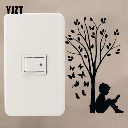 YJZT Boy Reading Under Tree Vinyl Switch Sticker Home Decor Wall Decals High-quality 8SS-2697