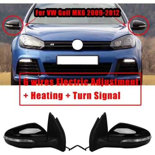 Side Door Rear View Mirror Assembly LH 6 Lines for Golf MK6 2009-2012 with Electric Adjustment / Heating Black