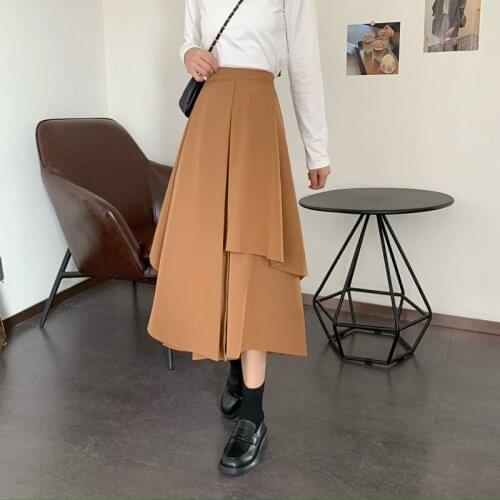 2021 Autumn New Simple Solid Color Irregular Skirt High Waist Slimming Casual All-match Women A-line Long Skirt Free Shipping