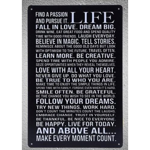 1 pc life quotes saying motivation love heart creativity Tin Plates Signs wall plaques Decoration Dropshipping Poster metal