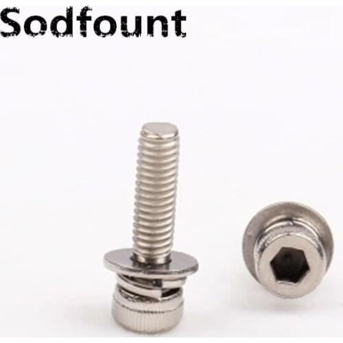 20pcs/Lot 304 stainless steel cylindrical head hexagonal three combination M4 M5 M6 Knurled cup head with pad screw