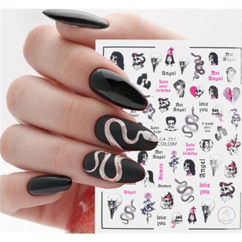 3pcs Halloween Series Nail Sticker Manicure Skull Scarry Sliders for Nails Inscriptions Nail Art Decoration Water Sticker Tips