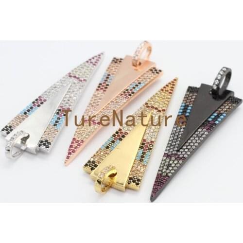 4 Choice Pave Micro Crystal Triangle Pendants Classic Metal Electroplated Charms For Necklace In 17.5*52.5 mm PM4898