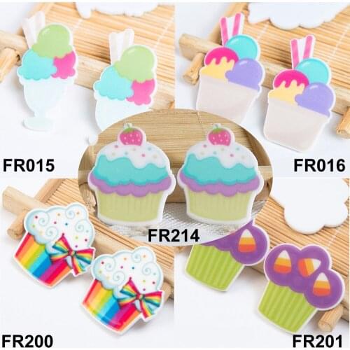 50pcs 5 Styles Mixed Cupcake Ice Cream Flatback Resin Planar DIY Craft Embellishments Resin Cabochon Home Decoration Accessories