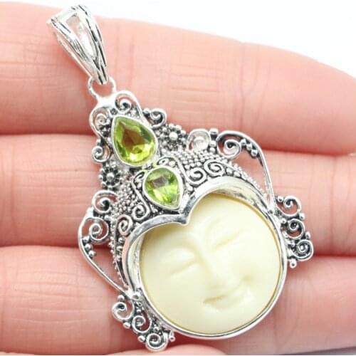 52x30mm Awesome 9.8g Moon Goddess White Face Created Aquamarine Garnet Citrine For Man Street JewelrySilver Pendant Eye Catching