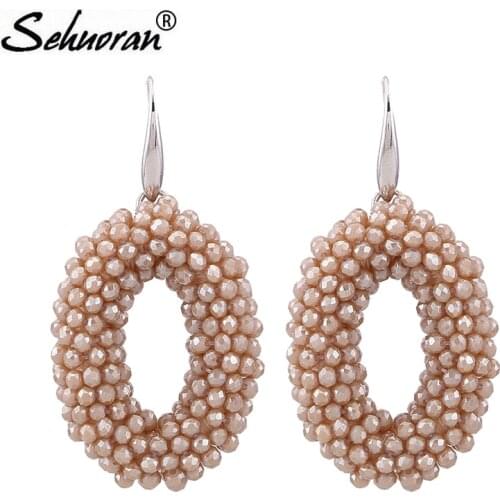 Shuoran Big Drop Earrings For Woman Crystal Facded Beads Handmade Big Earrings Long Pendientes Wedding Earring Chrismas Gifts