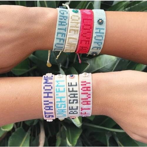 Letter Bracelets Jewellery Miyuki Loom Woven Bracelet Women Boho Adjustable Pulseral Jewelry Handmade Gift For Girl