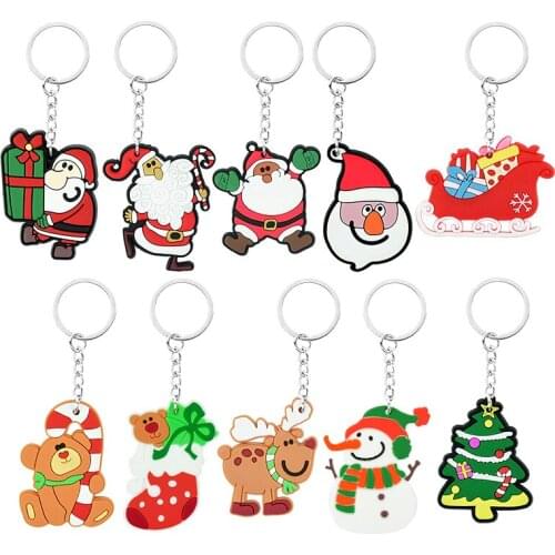 5pcs Christmas Decoration Cartoon Santa Claus Snowman Elk Keychain Keyring Hanging Pendant Xmas Party New Year Decor Kids Gifts