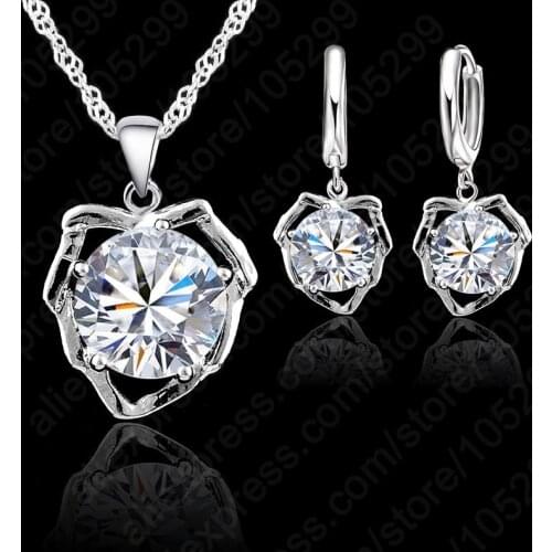 Top Sale Wedding Wholesale Jewelry Set Fashion Austrian Crystal Pendant 925 Necklace Leaf Earrings 18inch Chains
