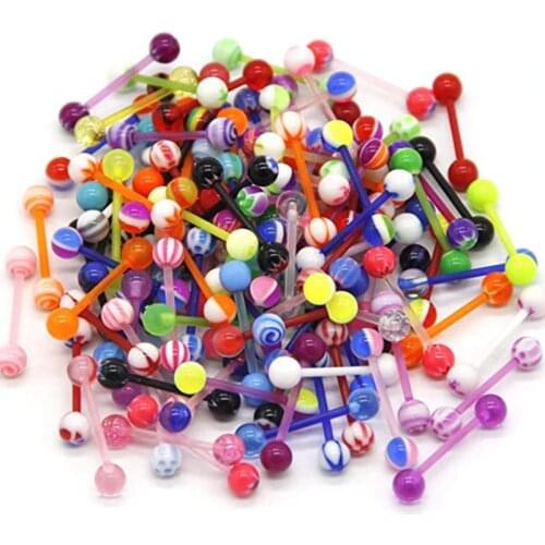 10/20/30pcs 14G Colorful Acrylic Tongue Piercing Barbell 1.6MM Plastic Ring Piercing Lengua Tragus Helix Ear Rings Body Jewelry