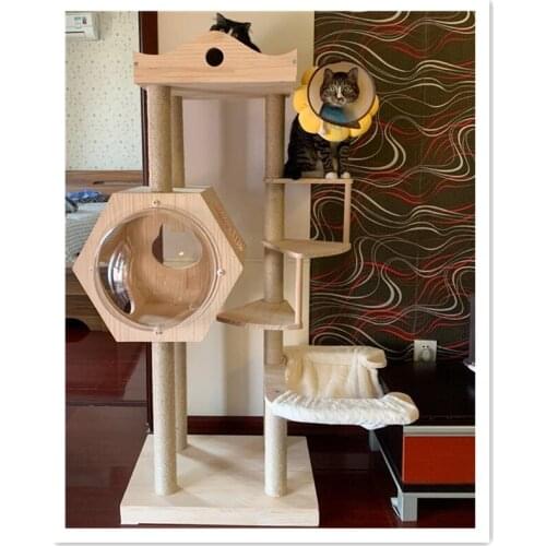 Solid Wood Cat Climbing Frame Cat Litter Cat Tree Creative Cat Villa Cat Scratching Post Space Capsule Cat Jumping Platform