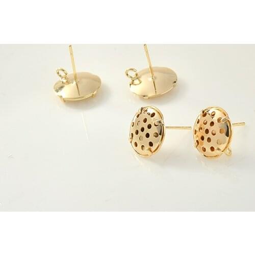 Disc with Hanging Lotus Head Silver Needle Ear Stud Ear Stud DIY Beaded Ornament Material Copper Accessories Gold Plated 2pcs