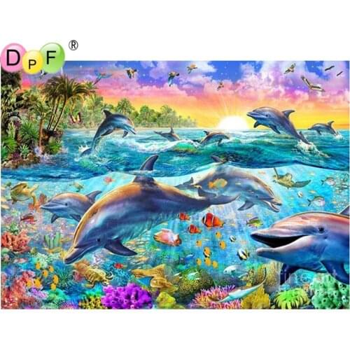 DPF DIY Dolphin group 5D diamond embroidery full square home decor 3D diamond painting cross stitch crafts diamond mosaic kit