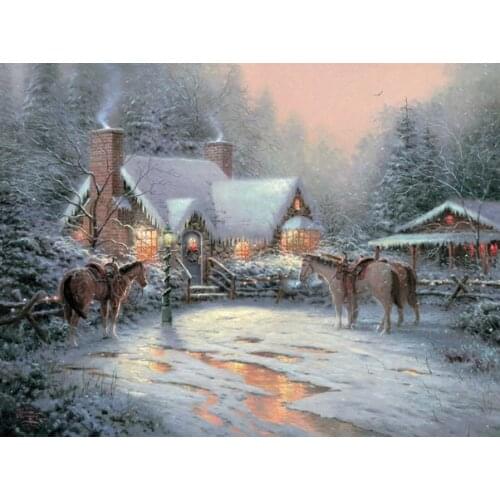 Free shipping Thomas snow house horse landscape canvas prints oil painting printed on canvas wall art decoration picture