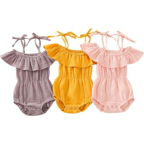 Pudcoco Romper Baby Girls Sleeveless Lace-Up Summer Off-the-Shoulder O-Neck Jumpsuit Casual Playsuit Leotard Trousers