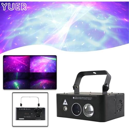 Pattern RGB 3IN1 Laser Light Music Starry sky Laser Projector Lights Aurora Stage Effect Light Water Pattern Scanner DMX Control