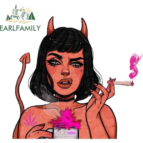 EARLFAMILY 13cm X 12.2cm for Devil Girl Car Stickers Creative Decals Campervan Skateboard Waterproof Occlusion Scratch Decor